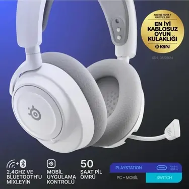 Steelseries Arctis Nova 7x Gen2 Beyaz Gaming Kulaklık Wireless Bağlantı ve Mikrofon Özellikli Oyun
