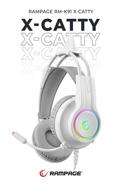 Rampage RM-K91 X-Catty Beyaz USB 7.1 Version Rgb Gaming Oyuncu Mikrofonlu