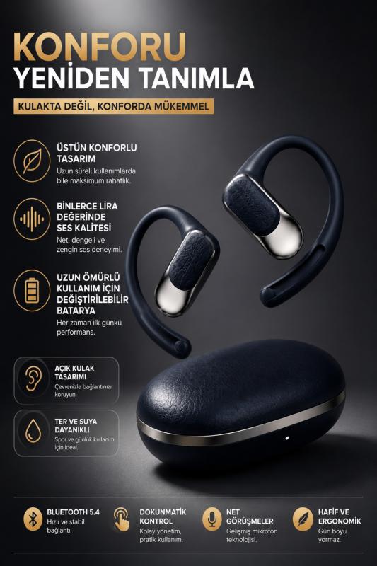 Ayers Premium Yapay Zeka Destekli Açık Kulak Clip-On Kulaklık, ChatGPT & DeepSeek AI, Gerçek Zamanlı Çeviri Kulaklık, Unisex - Kadın-Erkek Kulaklık