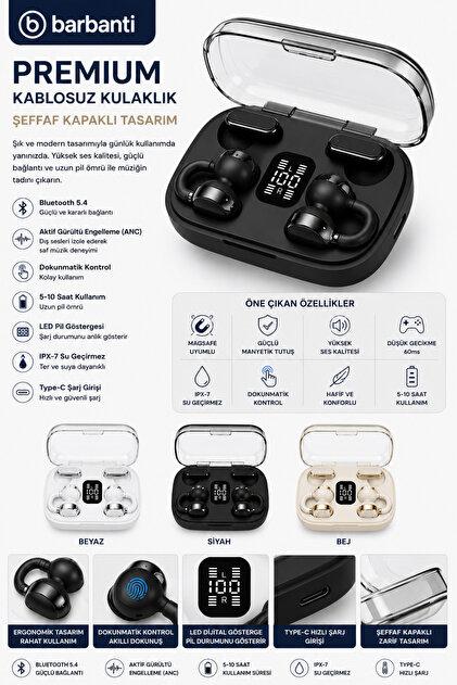 Barbanti ANC 2’si 1 Arada Kablosuz Bluetooth Kulaklık Kulak İçi ve Kulak Klipsli Tasarım Bluetooth 5.4 LED Göstergeli