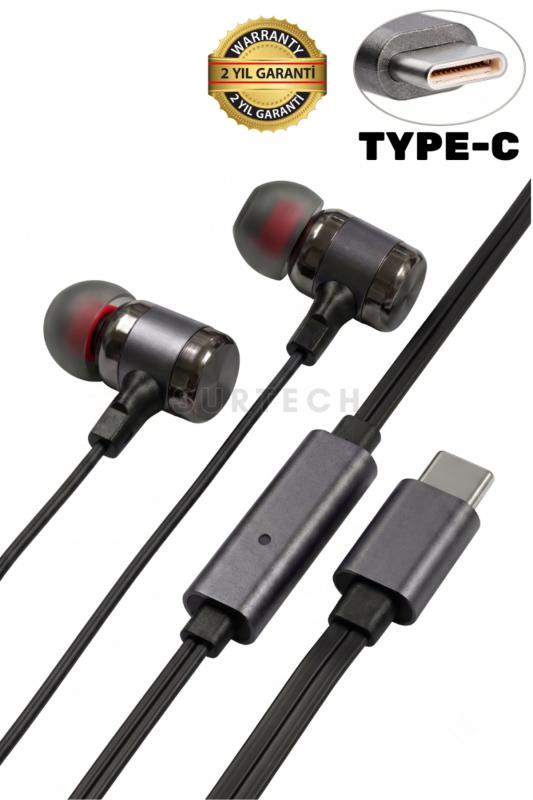 SURTECH Kablolu Kulaklık Type-C Premium Kulak İçi Mikrofonlu Kulaklık iPhone Samsung Redmi Uyumlu