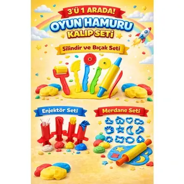 Heroes Dough 3'ü 1 Arada Oyun Hamuru Kalıp Seti - Enjektör, Merdane, Silindir ve Bıçaklı