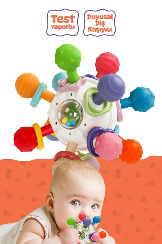 Bebek Montessori Duyusal Diş Kaşıyıcı Top – Motor Becerileri Gelişim Oyuncağı - Çok
