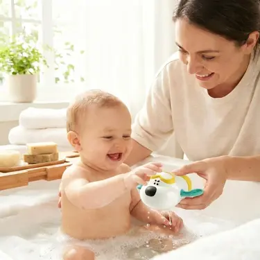 BBSKY Sevimli Köpek Banyo Oyuncağı - Premium ABS Plastik ve BPA İçermez - Kurmalı Mekanizmalı Su