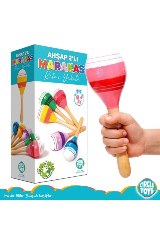 Circle Toys Ahşap Marakas 2'li Lila Renkli Ahşap Eğitici Oyuncak +3 Yaş