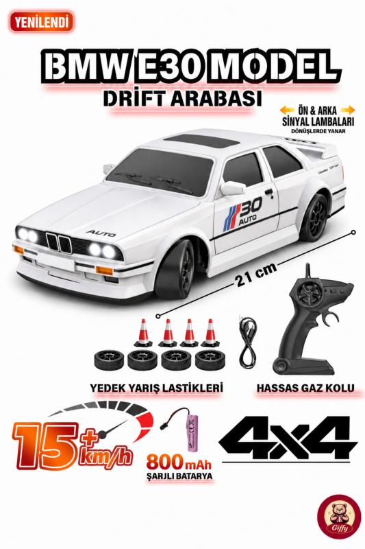 Giffy Oyuncak Bmw E30 Drift Araba 4x4 Uzaktan Kumandalı Araba 2.4ghz Şarjlı LED Işıklı 15 Km Hız