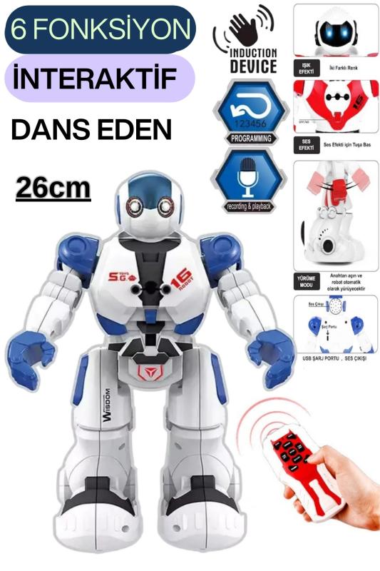 Trendzone Uzaktan Kumandalı Şarjlı Işıklı Müzikli Dokunma Sensörlü Interaktif Akıllı Robot