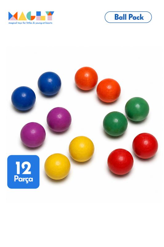 Magly Ball Pack Top Seti – Ball Run ile Uyumlu Top Eklentisi - Çocuklar için 12 Adet Renkli Ahşap Top