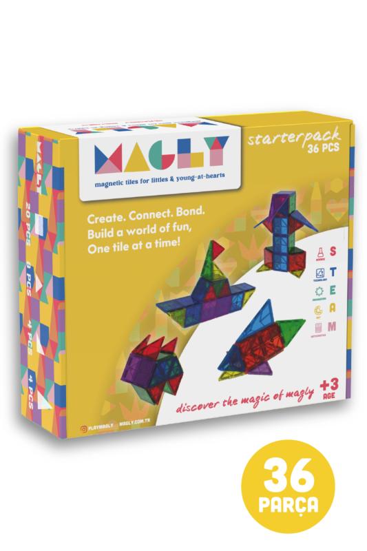 Magly Manyetik Yapı Blokları – Çocuklar Için Renkli 3 Boyutlu 36 Parça Manyetik Karo Oyun Seti
