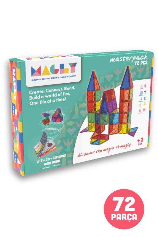 Magly Manyetik Yapı Blokları – Çocuklar İçin Renkli 3 Boyutlu 72 Parça Manyetik Karo Oyun Seti