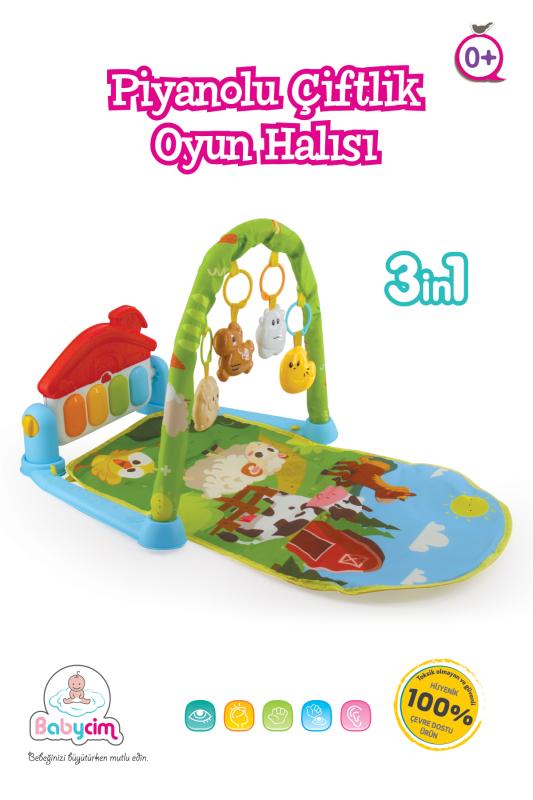Babycim Piyanolu Çiftlik Desenli Yenidoğan Bebek Oyun Halısı, Çıngıraklı Aktivite Merkezi