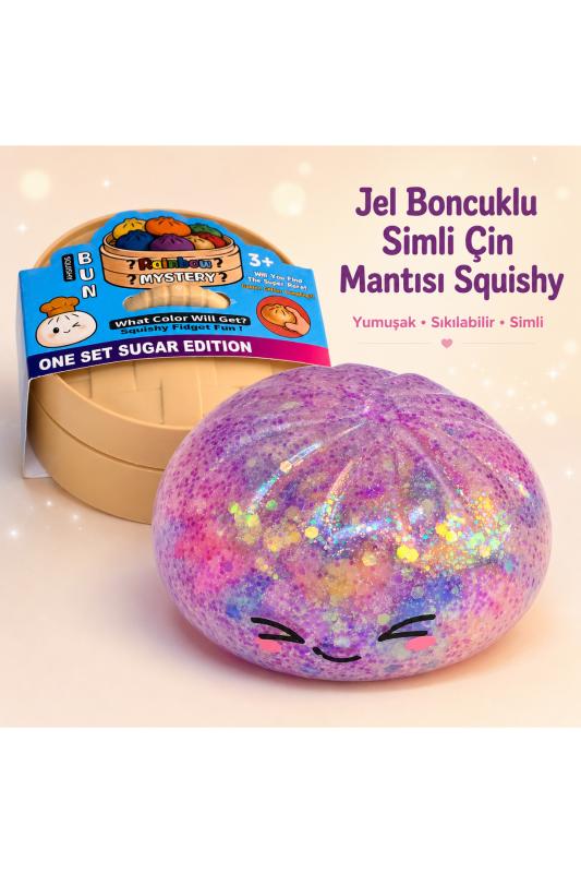 DEVU Sukuşi Jel Boncuklu Simli Gizemli Çin Mantısı Squishy – Yumuşak Sıkılabilir Stres Oyuncağı