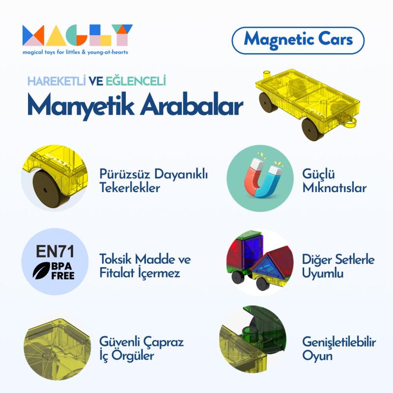 Magly Magnetic Cars Manyetik Araç Oyun Seti - Manyetik Yapı Blokları Araba Eklentisi