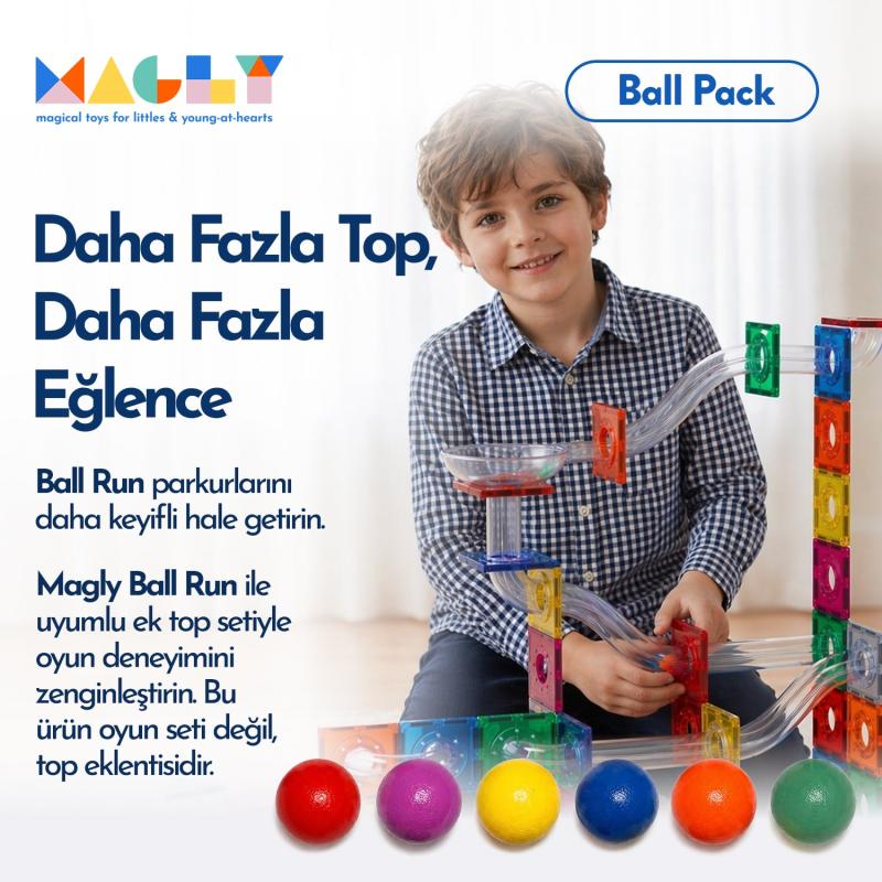 Magly Ball Pack Top Seti – Ball Run ile Uyumlu Top Eklentisi - Çocuklar için 12 Adet Renkli Ahşap Top