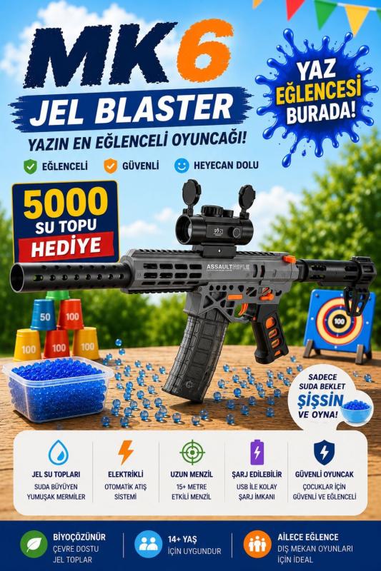 Mk6 Su Topu Atan Oyuncak Tüfek Gel Blaster 71 Cm Büyük Boy Hem Otomatik Hem Manuel Gri