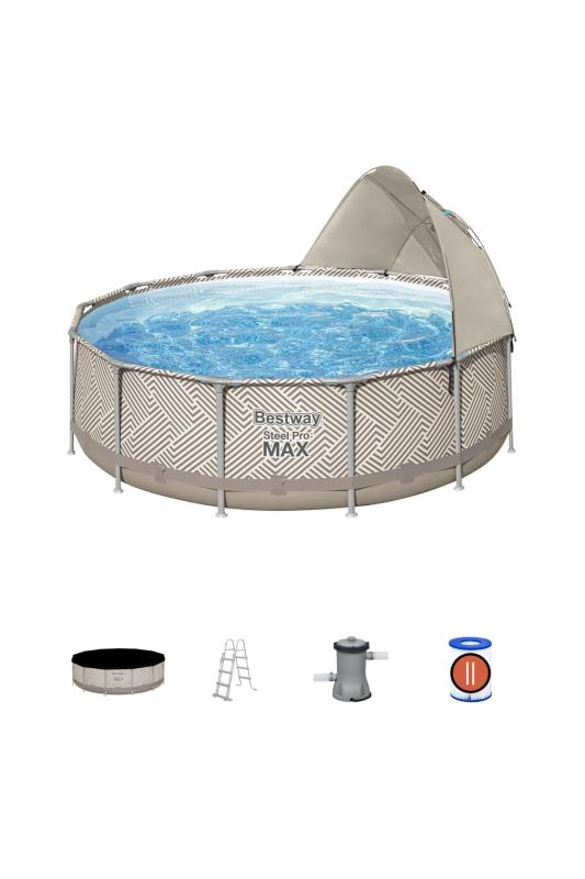 Bestway 561FY Steel Pro MAX Prefabrik Yer Üstü Çember Havuz Seti 3,96 m x 1,07 m Gölgelikli