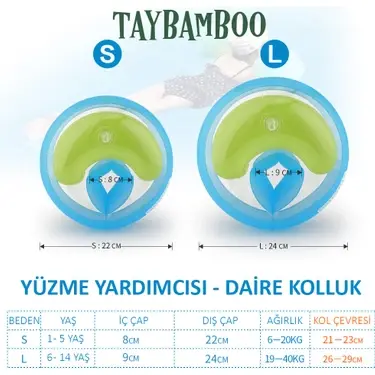 TaybamBoo Classics Small Beden 1-5 Yaş Yüzme Yardımcısı Kolluk Deniz Kolluk Çocuk Kolluk Yüzme